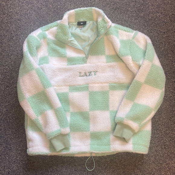 Lazy Oaf Tops - Lazy Oaf pistachio check fleece